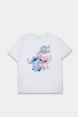 T-shirt coupe boyfriend imprimé Stitch & Angel