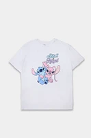 T-shirt coupe boyfriend imprimé Stitch & Angel