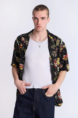 Arsenic Mens Tattoo Print Button-Up