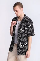 Arsenic Mens B&W Fruit Skulls Button-Up