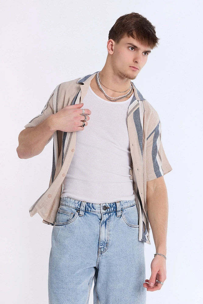 Arsenic Mens Striped Gauze Button-Up