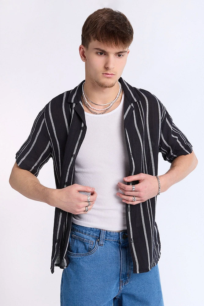 Arsenic Mens Multi Stripe Gauze Button-Up