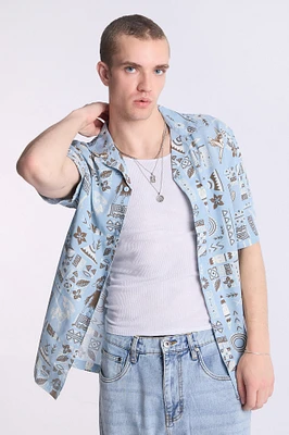 Arsenic Mens Hawaiian Print Button-Up