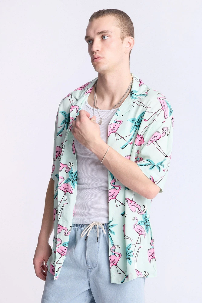 Arsenic Mens Flamingo Print Button-Up
