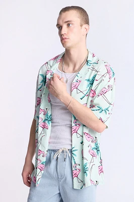 Arsenic Mens Flamingo Print Button-Up