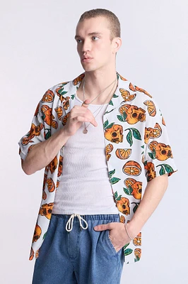 Arsenic Mens Orange Skulls Button-Up