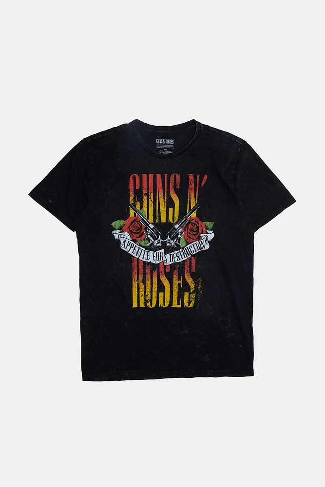 T-shirt délavé à l'acide imprimé Guns N' Roses Tour homme