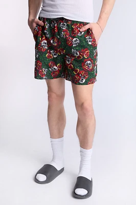 Short de plage imprimé crânes et roses Arsenic homme