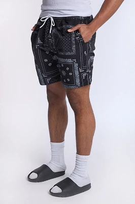 Arsenic Mens B&W Bandana Print Beach Shorts