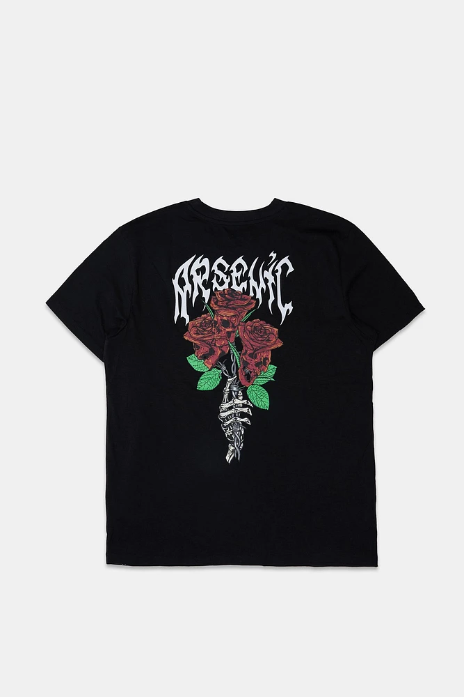 Arsenic Mens Rose Skulls Graphic T-Shirt