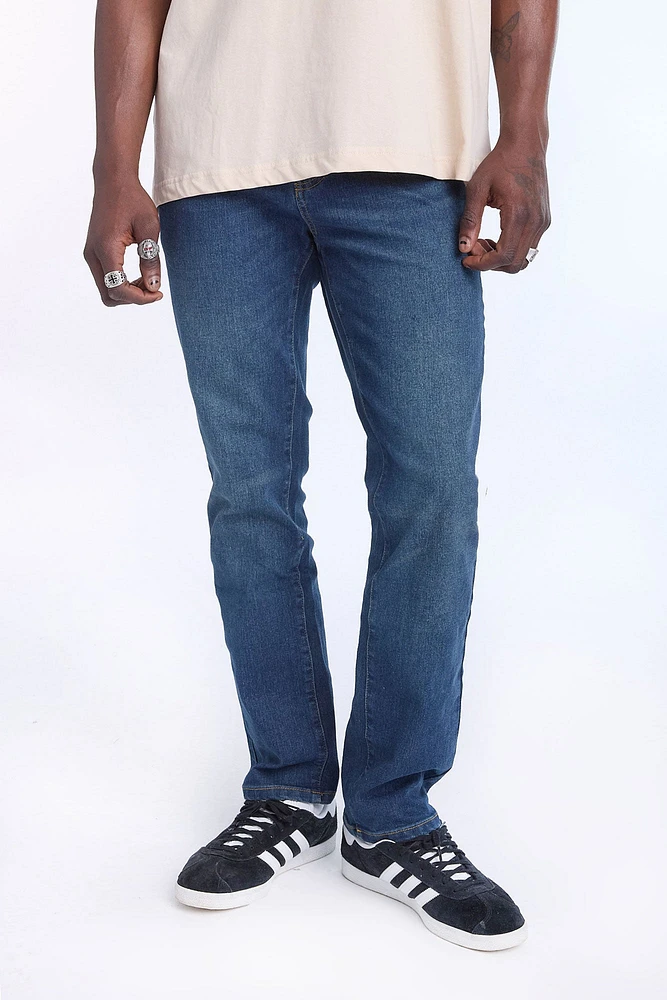 Jean délavé fonce à jambe droite homme