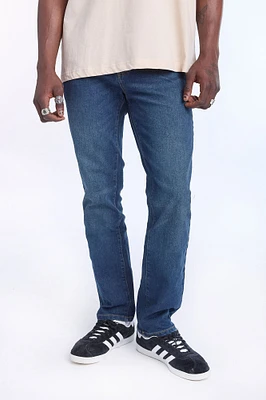 Jean délavé fonce à jambe droite homme