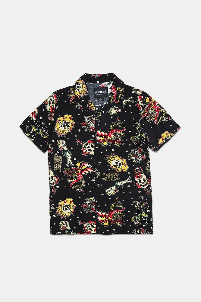 Arsenic Youth Tattoo Print Button-Up