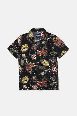 Arsenic Youth Tattoo Print Button-Up