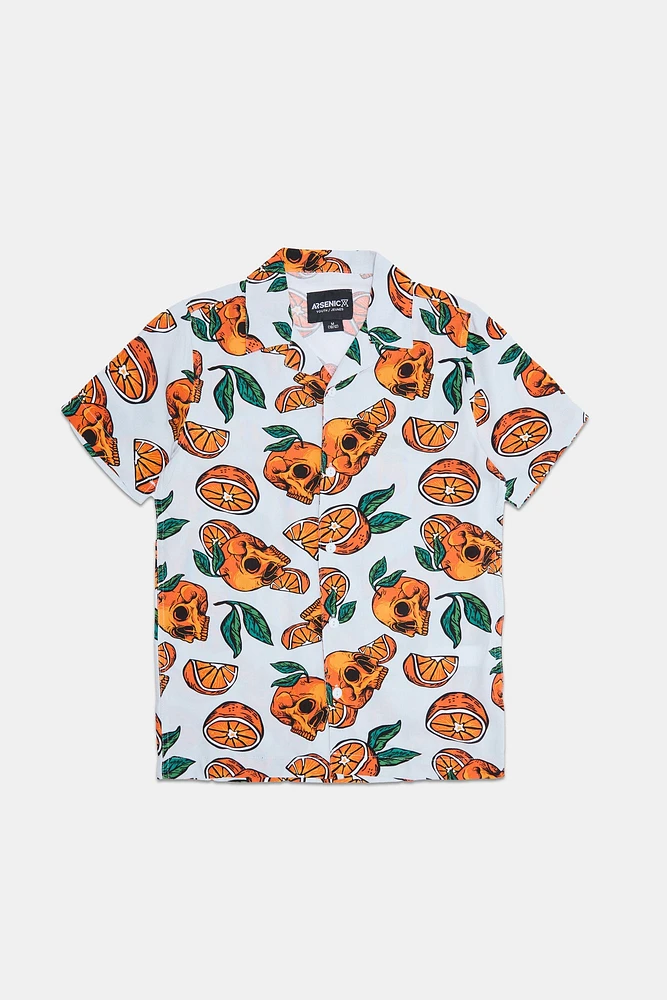 Arsenic Youth Orange Skulls Button-Up