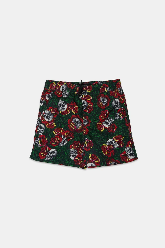 Short de plage imprimé crânes et roses Arsenic junior