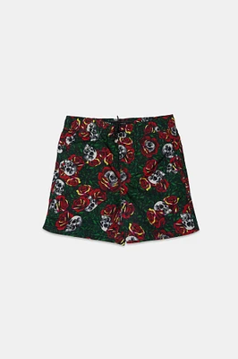 Short de plage imprimé crânes et roses Arsenic junior