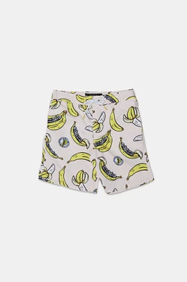 Short de plage imprimé bananes et squelettes Arsenic junior