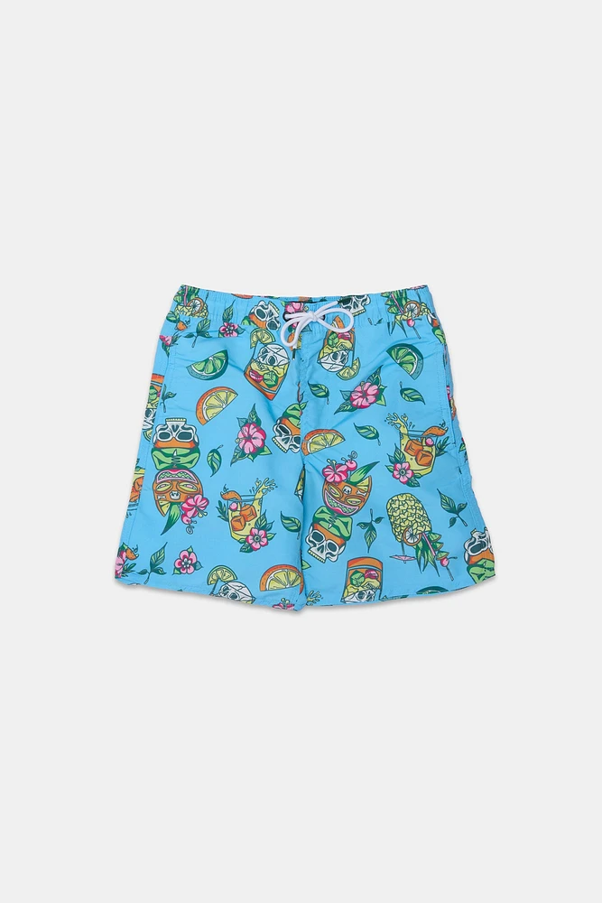 Short de plage imprimé crânes tropicaux Arsenic junior