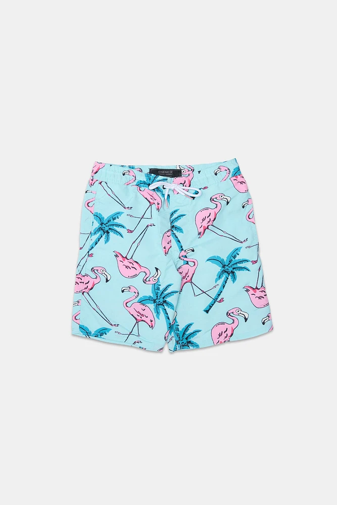 Arsenic Youth Flamingo Print Beach Shorts