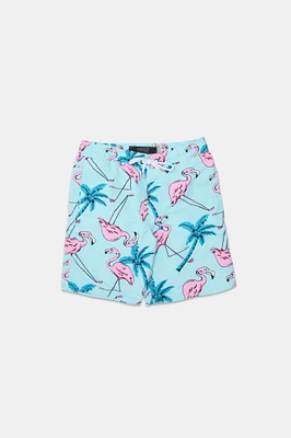 Arsenic Youth Flamingo Print Beach Shorts