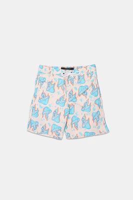 Arsenic Youth Mushroom Print Beach Shorts