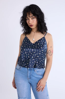 Satin Floral Print V-Neck Cami