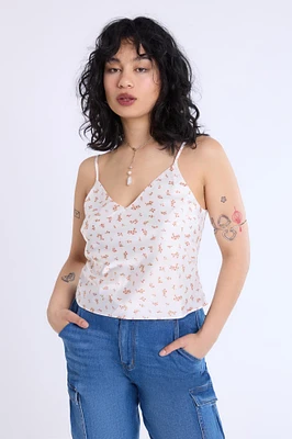 Satin Floral Print V-Neck Cami