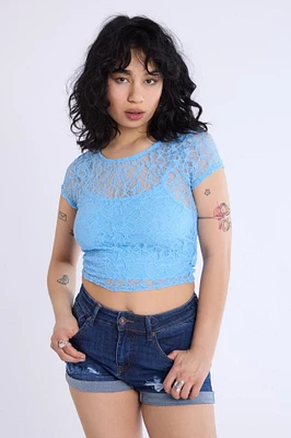 Lace Cap Sleeve Cropped Top