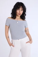 Short Sleeved Off Shoulder Ribbed Knit Top