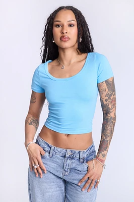 Cropped Scoop Neck Tee