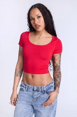 Cropped Scoop Neck Tee