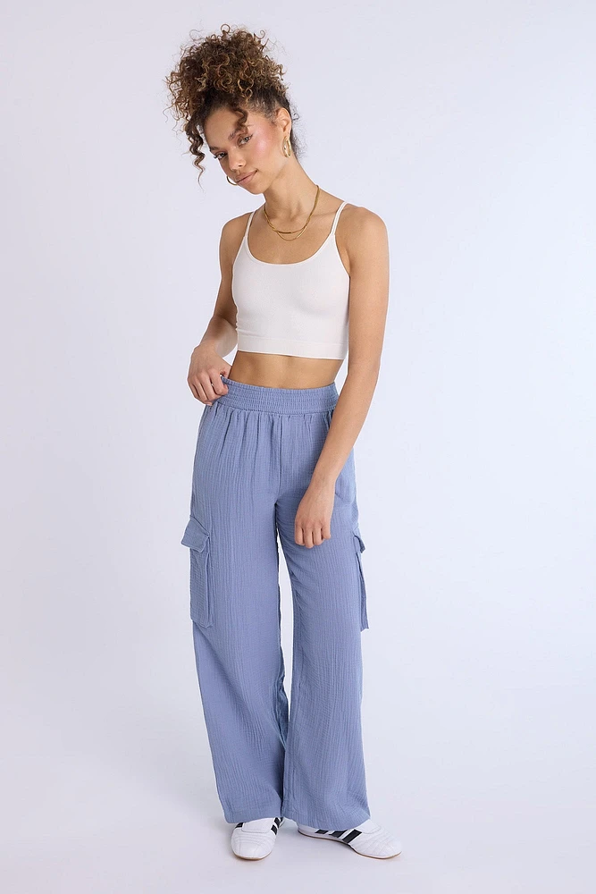 Cotton Gauzy Pull-On Wide Leg Pant