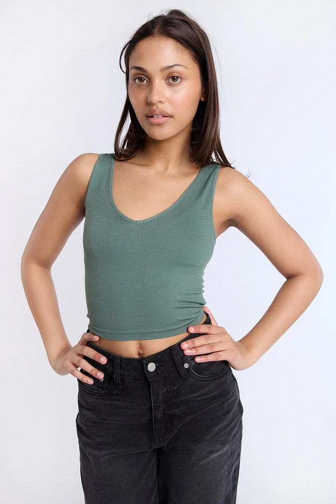 Ribbed Knit V-Neck Tank Top