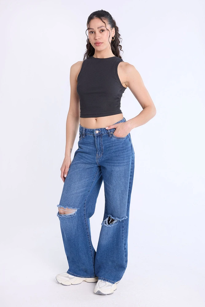 Ribbed High-Neck Tank Top