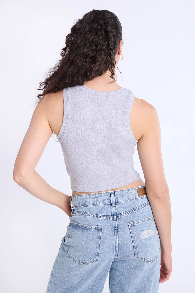 Ribbed High-Neck Tank Top