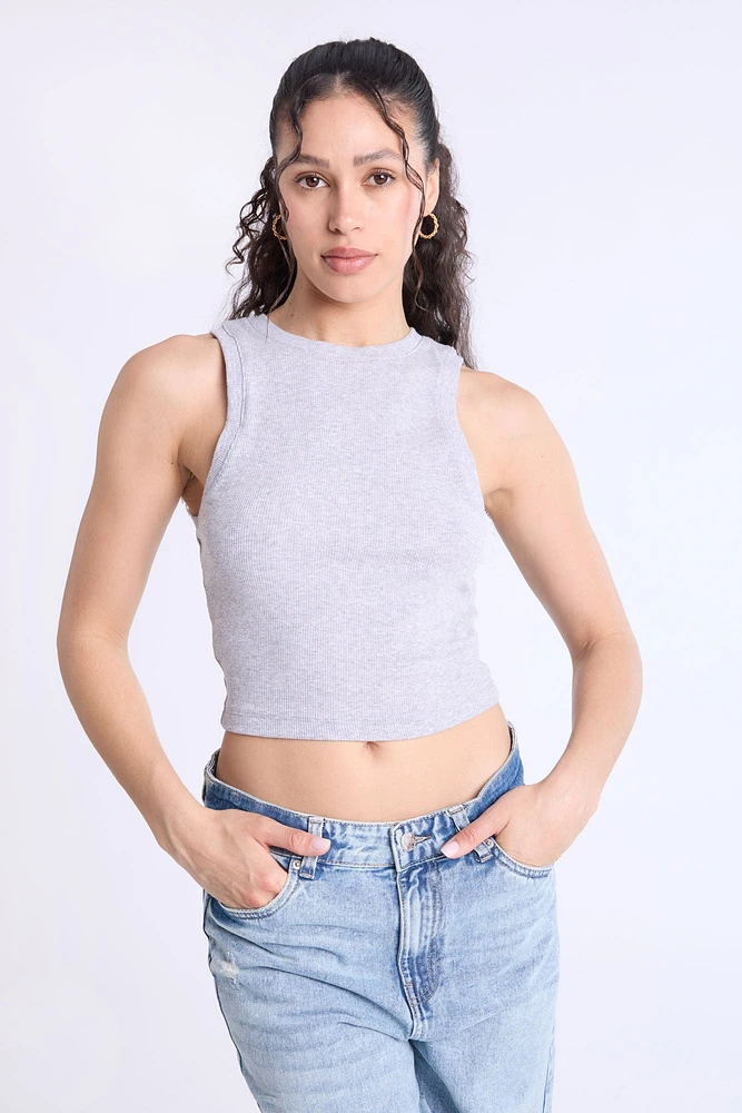 Ribbed High-Neck Tank Top