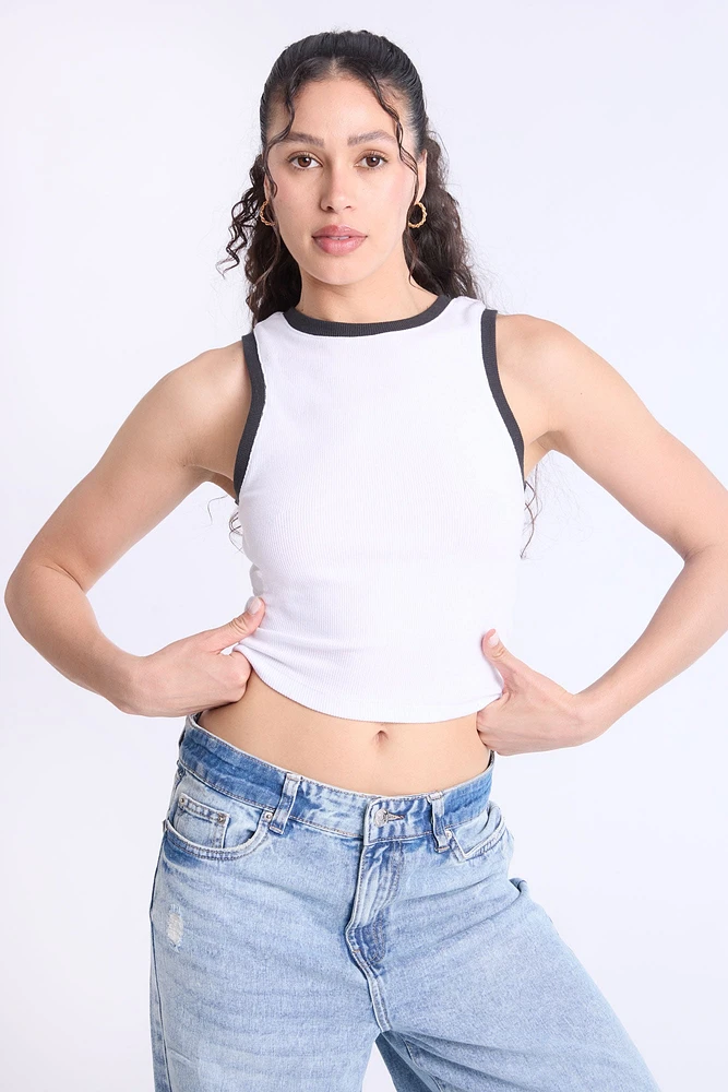 Ribbed High-Neck Tank Top