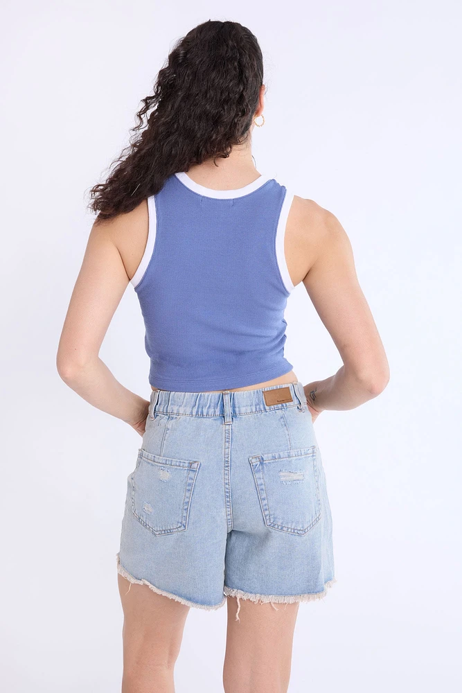 Ribbed High-Neck Tank Top