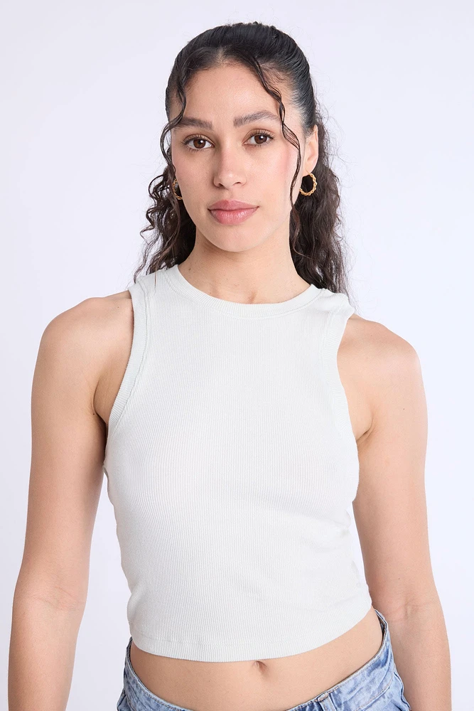Ribbed High-Neck Tank Top
