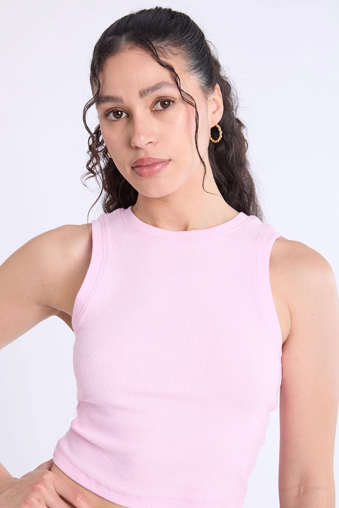 Ribbed High-Neck Tank Top
