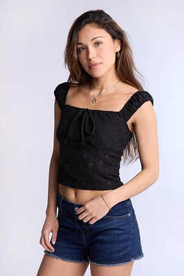 Square-Neck Eyelet Top