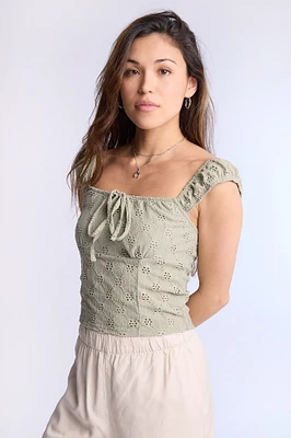 Square-Neck Eyelet Top