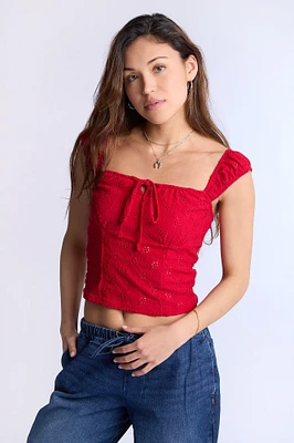 Square-Neck Eyelet Top
