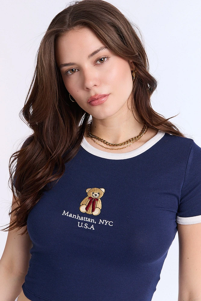 AERO Ribbed Knit Graphic Ringer Baby Tee