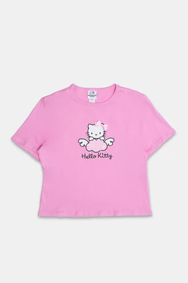 T-shirt court imprimé boucle en satin Hello Kitty