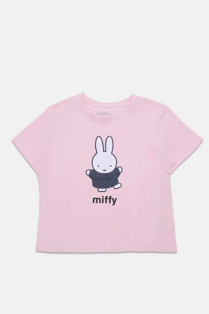 T-shirt coupe courte imprimé pailleté Miffy