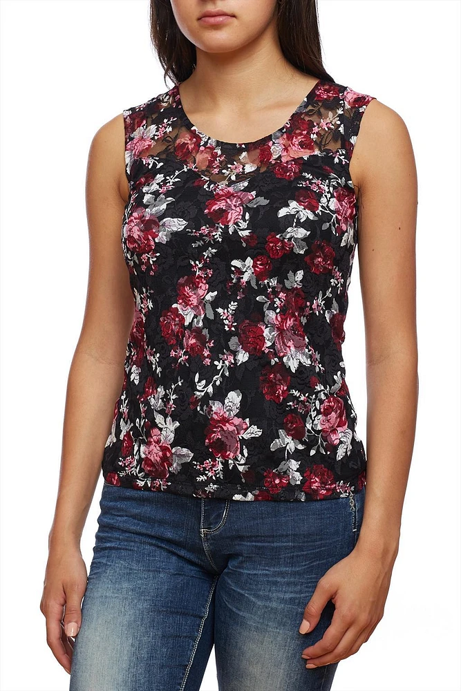 Lace floral sleeveless top