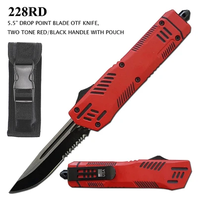 Armed Force Tactical OTF Knife Black Half Serr. 440C Stainless-Steel Blade/Red & Black Zinc Alloy Handle SKU 228RD