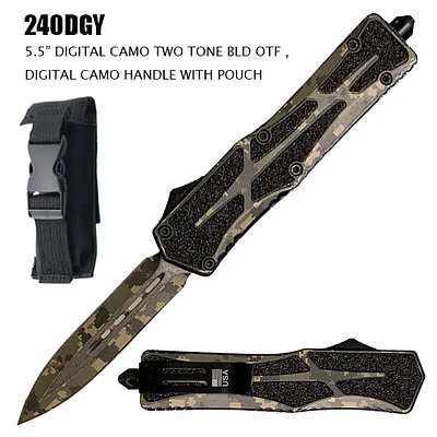 Armed Force OTF Knife w/Sheath Digital Camo Coated Stainless-Steel Dagger Blade/Digital Camo Coated Handle with Grip Inlay SKU 240DGY